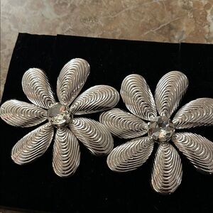 Silver Flower Statement Earrings - Women's Accessories
